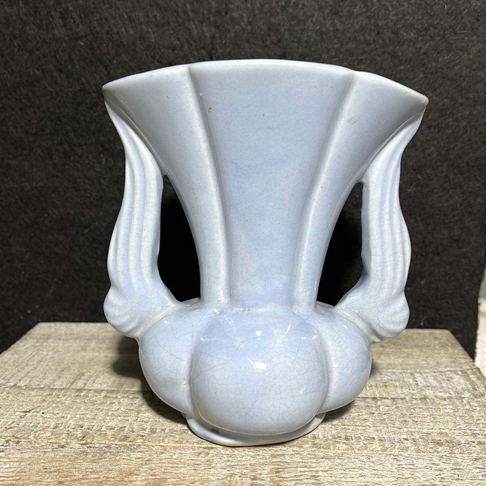 Vintage Niloak Pottery Blue/Gray Two Handled Winged Vase 6 Inch